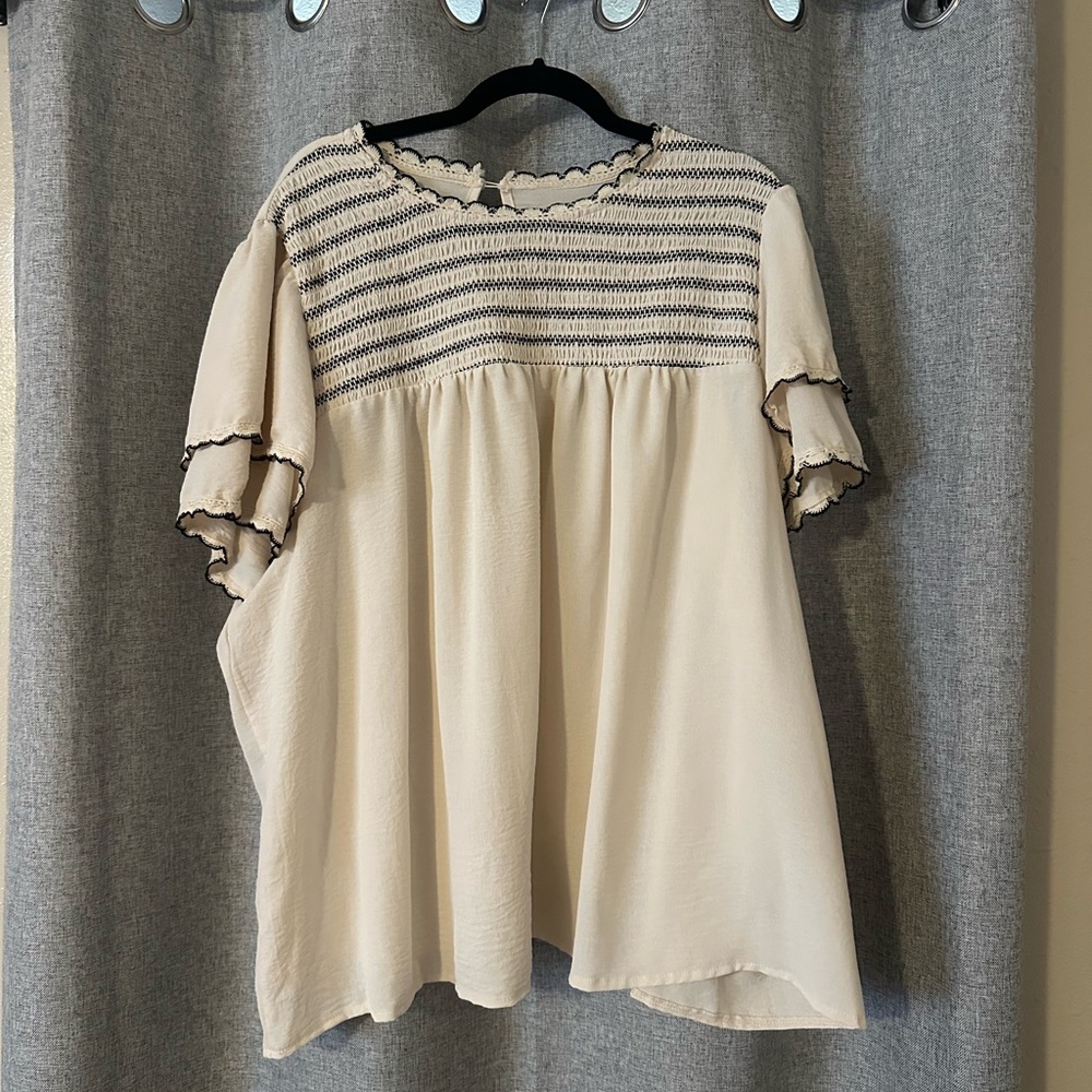 SHEIN Cream Blouse with Black Accents